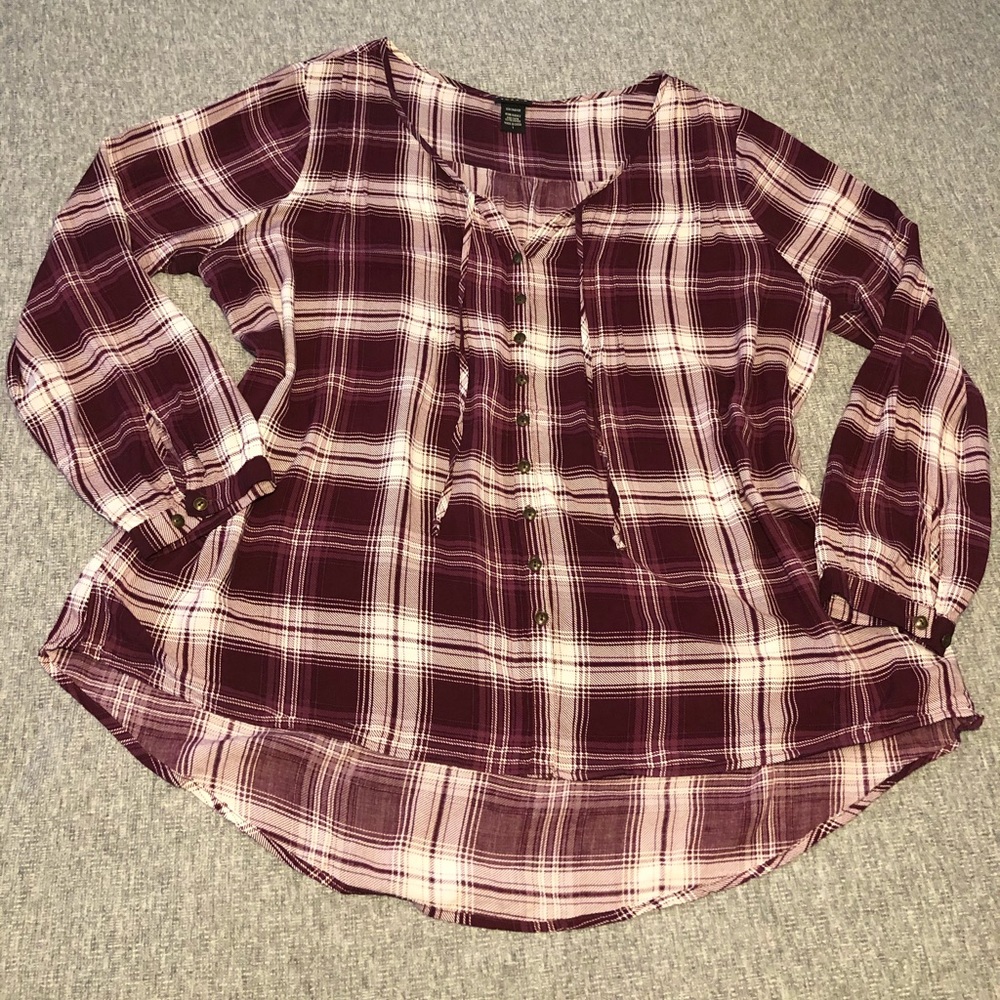 Torrid Size 1 Plaid Button Front Top High Low